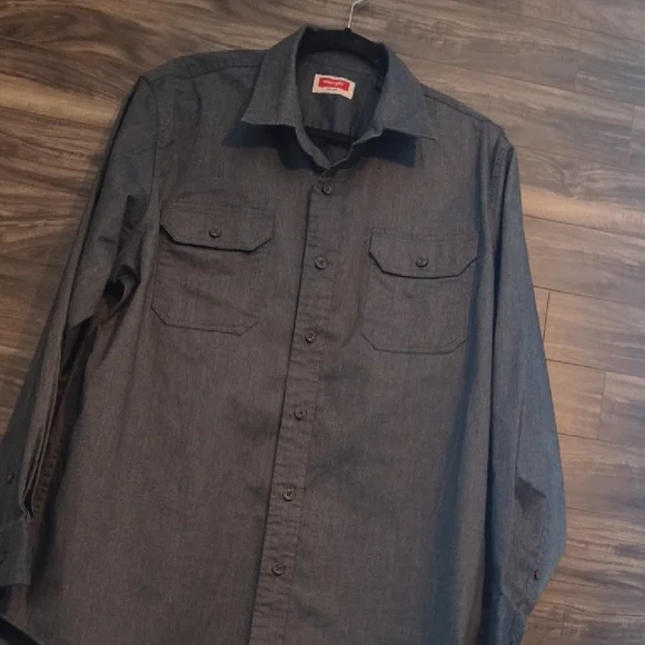 Wrangler Men's Long Sleeve Utility Shirt - Charcoal Gray Melange - Size Large - Picture 5 of 7